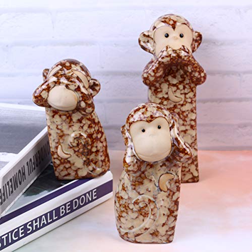 BESPORTBLE 3 peças Ornamentos de cerâmica Enfeite de mesa de macaco engraçado Decoração de casa Deco