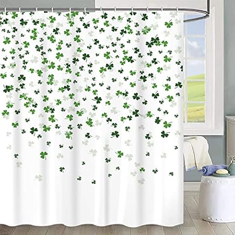 Jbralid Happy St Patrick's Day Clover Shower Curtain Green Shamrock Bath Curtain Waterproof Shower Curtains for Bathroom Decor with Hooks 72x72 Inch Cover