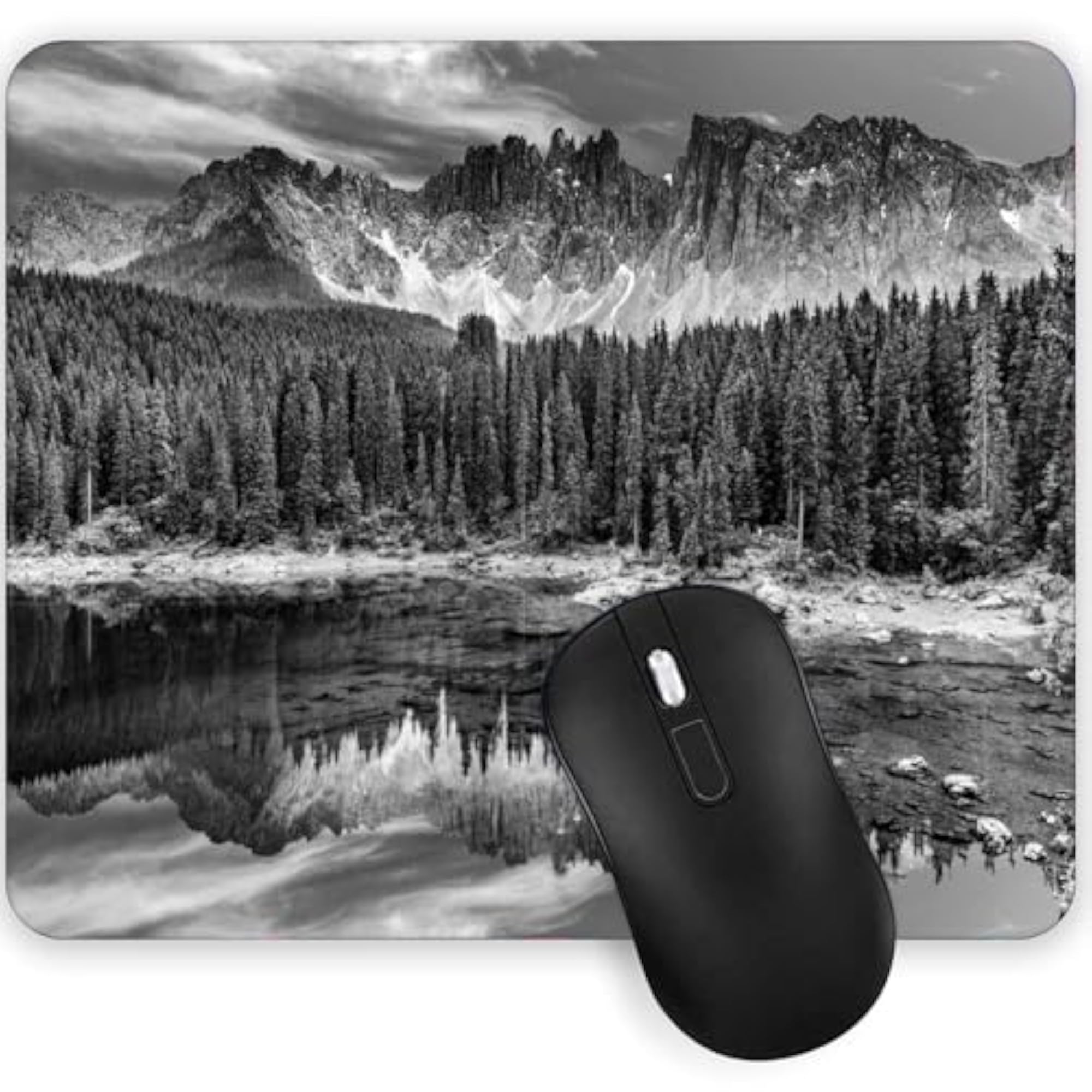 Dolomites Alps Mountain B&W Mouse Pad with Anti-Slip Base, Spill-Resistant