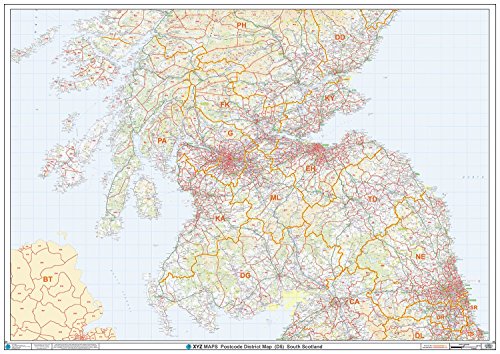 Carte murale du District du Sud de l'Écosse pour décoration salon