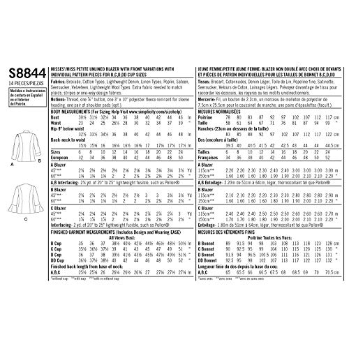 Patron Simplicity S8844 blazer ajusté régler problème longueur manches petite