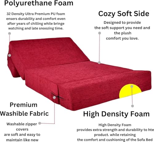 Image of Convertible Sofa Chair Bed, 3-in-1 Sleeper Chair with Foldable Design, Modern Upholstered Lounge Accent Chair, Space Saving Single Sofa Bed for Living Room, Bedroom & Small Spaces (Maroon (FA109))