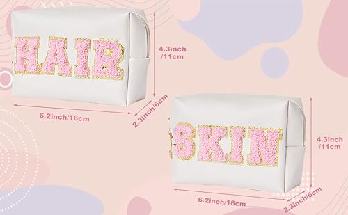 Burskit Preppy Patch Hair&Skin Portable Makeup Bag Bulk Pu Leather Cosmetic Bag Waterproof Travel Organizer Zipper Pouch Storage Purse For Women Girls Gift (Shell Gold) #TOP1