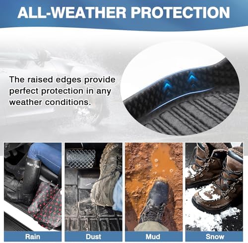 FIILINES 3D All Weather Floor Mats for Mazda CX-5 2017-2025, 1st & 2nd Row Waterproof Anti-Slip TPE Floor Liners Black — view 3
