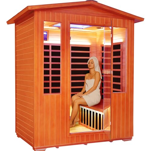 OUTEXER Outdoor 4 Person Sauna Far Infrared Saunas Dry Sauna Room Red Cedar and Canadian Hemlock...