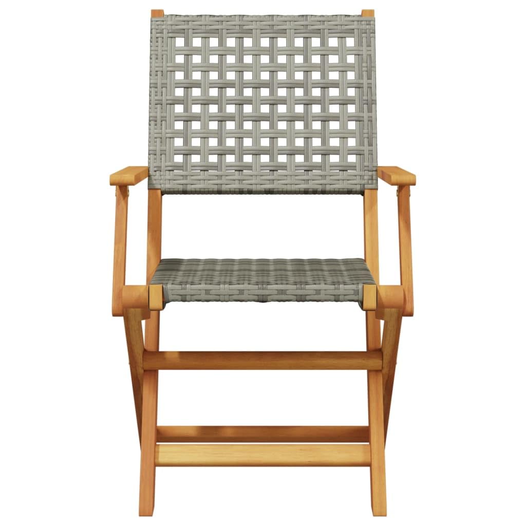 Set da 3 pezzi da bistrot grigio in polyrattan e legno massello, set da esterno