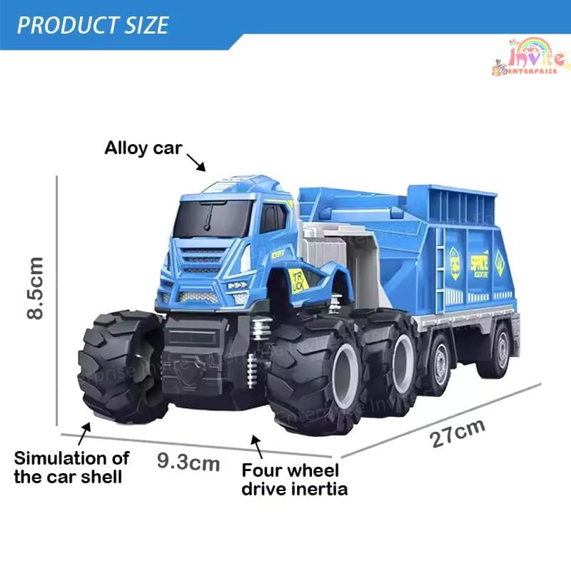 Image of 1:43 4WD Diecast Alloy Space Transport Trailer Truck Toys with Friction Powered Miniature Car Vehicle Toy for Kids, Boys and Girls 【2 Color Trucks = Sent Any 1 Truck】