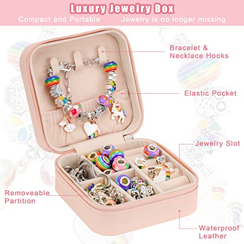 Hysagtek Charm Bracelet Making Kit - 66 Pcs DIY Jewelry Making Kit Bracelet Making Kit Beads Necklace Crafts for Teen Girls with Portable Bracelet Organizer Box, Rainbow - Image 3