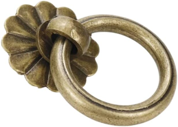 6pcs Antique Brass Drop Ring Pulls Vintage Round Pull Ring for Drawer Cabinet, Bronze (3cm)