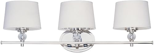 Miniatura 1 de Maxim 12763WTPN Rondo - Bola de cristal con pantalla de tela blanca para baño 3 luces 180 vatios totales 8 pulgadas de alto x 26 pulgadas de ancho