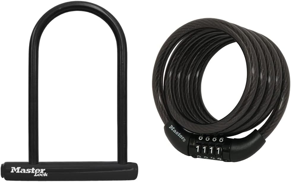 Master Lock 8320D Keyed ULock, 71/4" x 8" & Bike Lock Cable, Combination Bicycle Lock, Cable
