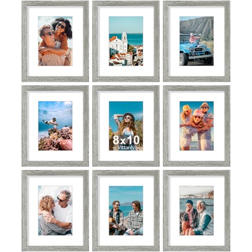 Vittanly 8x10 Picture Frames Set of 9 for Wall or Tabletop Display Grey