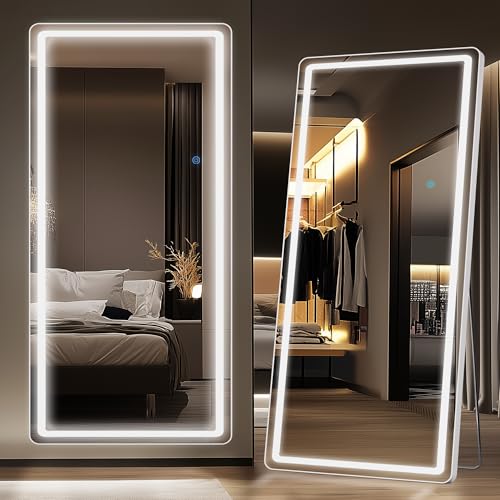 Antok 76' x 44' LED Full Length Mirror, Lighted Floor Standing LED Mirror Full Length,Hanging...