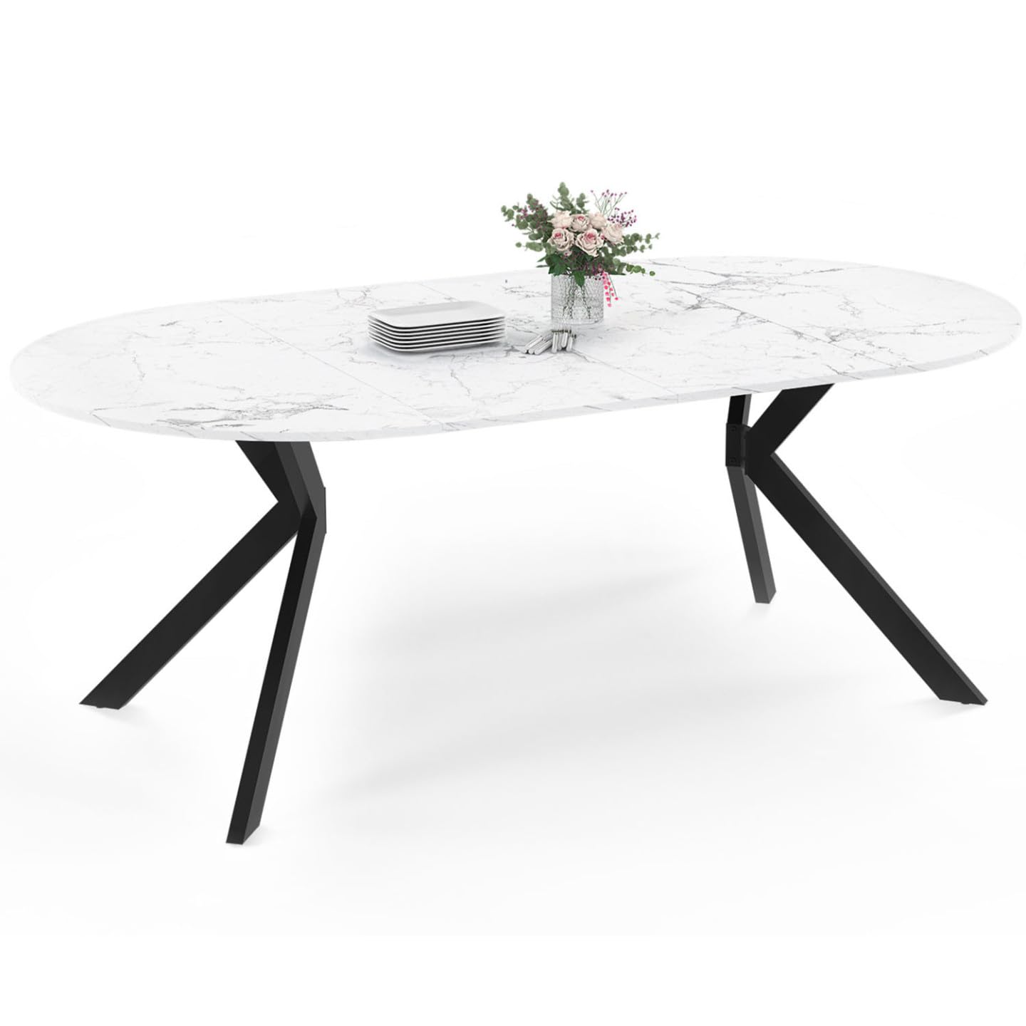 IDMarket - Table à Manger Extensible Ronde Alix 110-200 cm Effet marbre