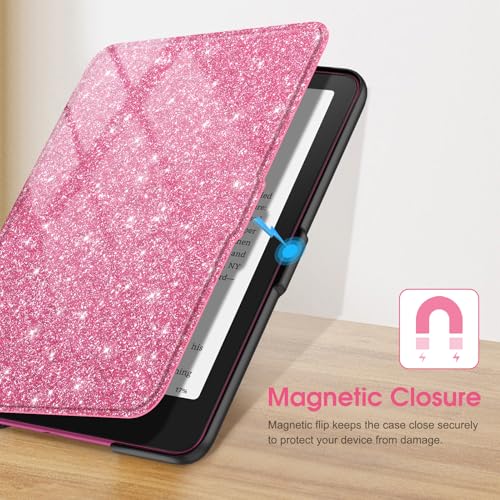 Image of Fintie Case for 7 inch All-New Kindle Paperwhite (12th Generation, 2024) and Kindle Colorsoft Signature Edition - Slim Lightweight Shell PU Leather Protective Cover with Auto Sleep /Wake, Magenta Glitter