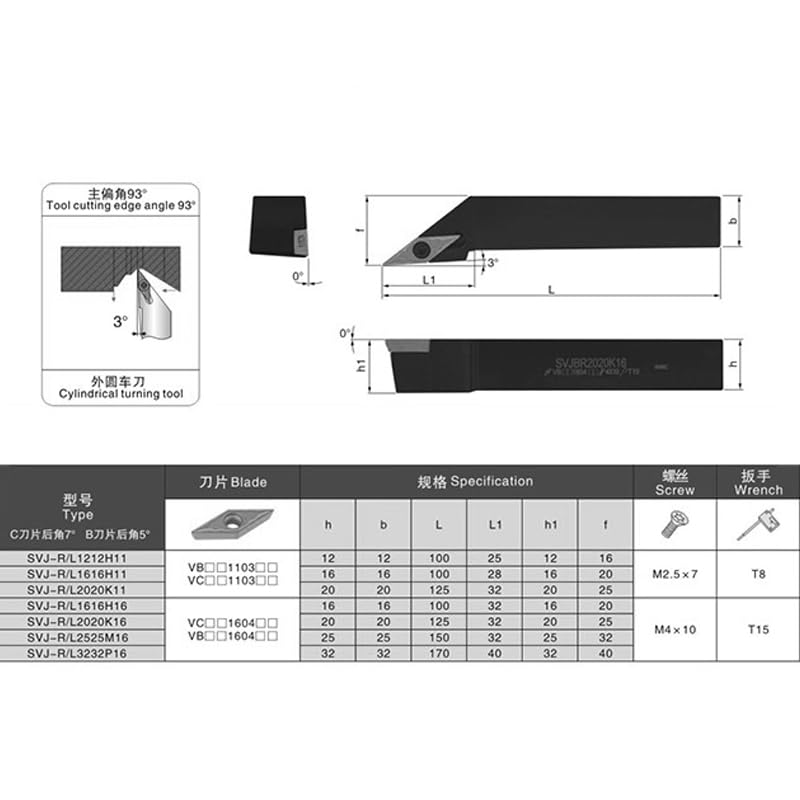 1pc SVJBR SVJBL SVJBR1212 SVJBR1616 SVJBR2020 SVJBR2525 External Turning Tool Lathe Bar Turning Holder CNC Cutting Tool Cutter Bar(SVJBR,1212H11)