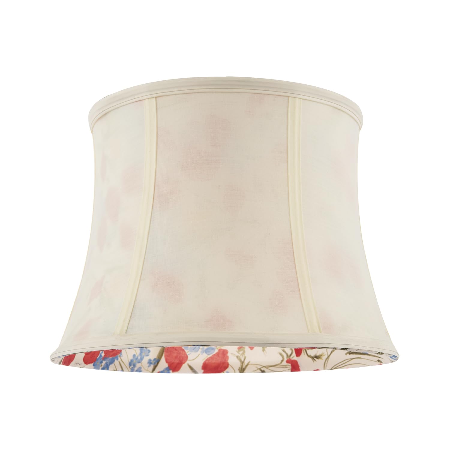 Happy Homewares Cream Classic Curved Soft Cotton Drum Shade With Blue And Red Floral Inner Fabric Lining | 22Cm X 30Cm | For Pendant Or Lamp Base By