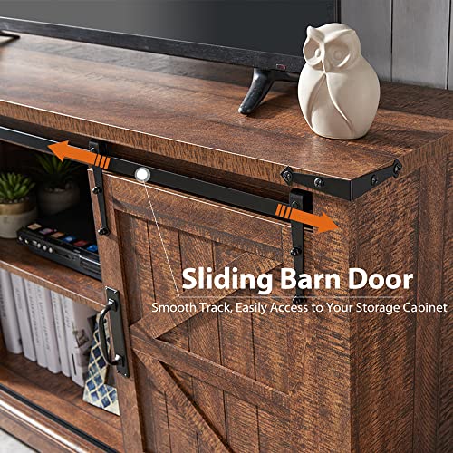 Okd Tv Stand For 65+ Inch Tv, Modern Farmhouse Entertainment Center With Sliding Barn Door, Wood Rustic Media Console Cabinet With Adjustable Shelf For Living Room, Reclaimed Barnwood Color #TOP2