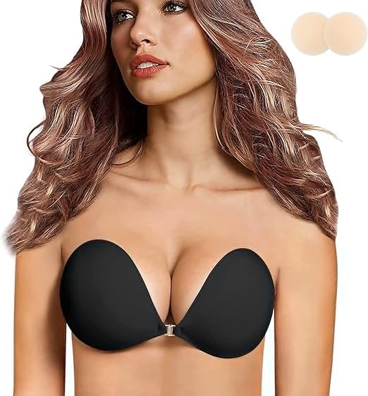 h.n.p enterprise 1 Pair Silicone Wire Free Stick-On Bra Padded+ Nipple Cover | Adhesive Bra Strapless Silicone Invisible Push Up Reusable Self Sticky Bra, Backless Dress Stick on Bra (Cup-C, Black)-picture-29