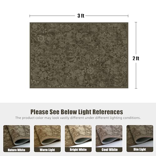 Deerly Floral 2x3 Entryway Rug, Washable Vintage Floral Door Mat, Coffee by Deerly - Used condition - Image 7