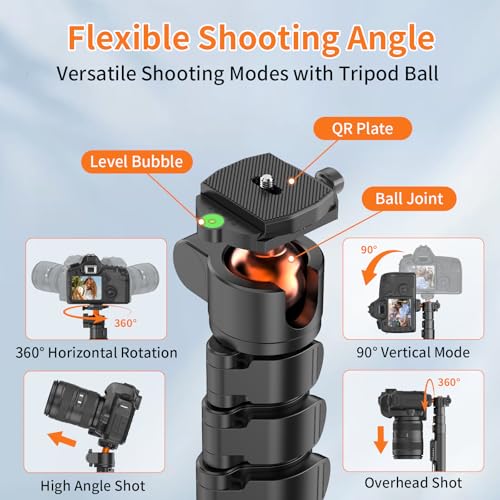 Image of XXZU 75 inch Camera Tripod,Aluminum Tripod for Camera Phone /Monopod with Remote | Cell Phone Tripod for iphone with Ball Head,Camera Stand for Canon /Sony /DSLR /Digital Camera Accessory Kits,Max Load 17.64lb