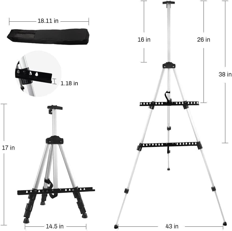 Art Easel Stand for Painting and Sign - RRFTOK 17 to 66 Inch Adjustable Aluminum Tripod Easels for Display, Portable Canvas and Poster Stand with Carry Bag for Beginners, Students and Classroom Use