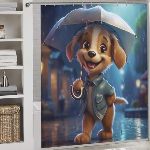 Rideau de douche chien mignon 183x183 cm lavable en polyester imperméable - 2