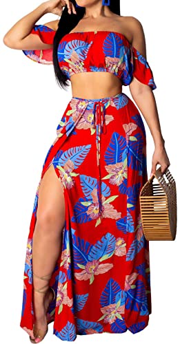 Sexy Two Piece Sets for Women Vacation Elegant Sleeveless Top Long Split Maxi Dress Beach Swimwear