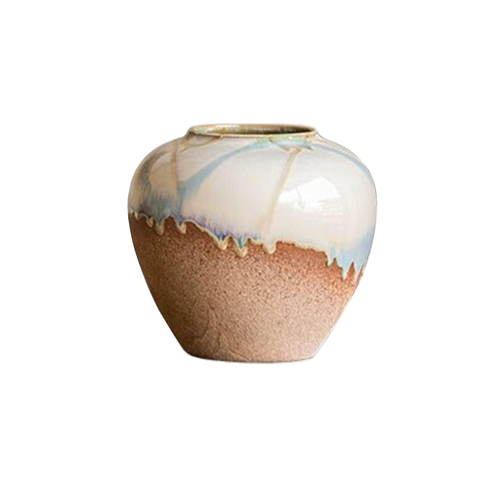 Elegant Countertop Ceramic Vase, Vintage Stoneware Vase, Ornament for Living Room, Bedroom, Study, Entrance Hall, Hotel, Farmhouse(Size:20 * 20 * 19CM,Color:White C)