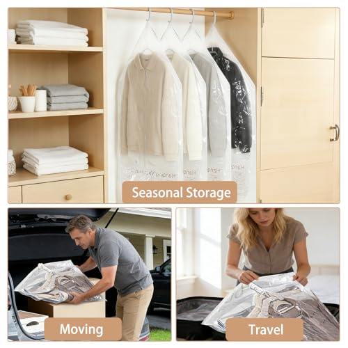 Tbintul 4x 110x70CM Vakuumbeutel zum Aufhängen für Kleidung,Anzüge,Mäntel,Jacken,Transparenter