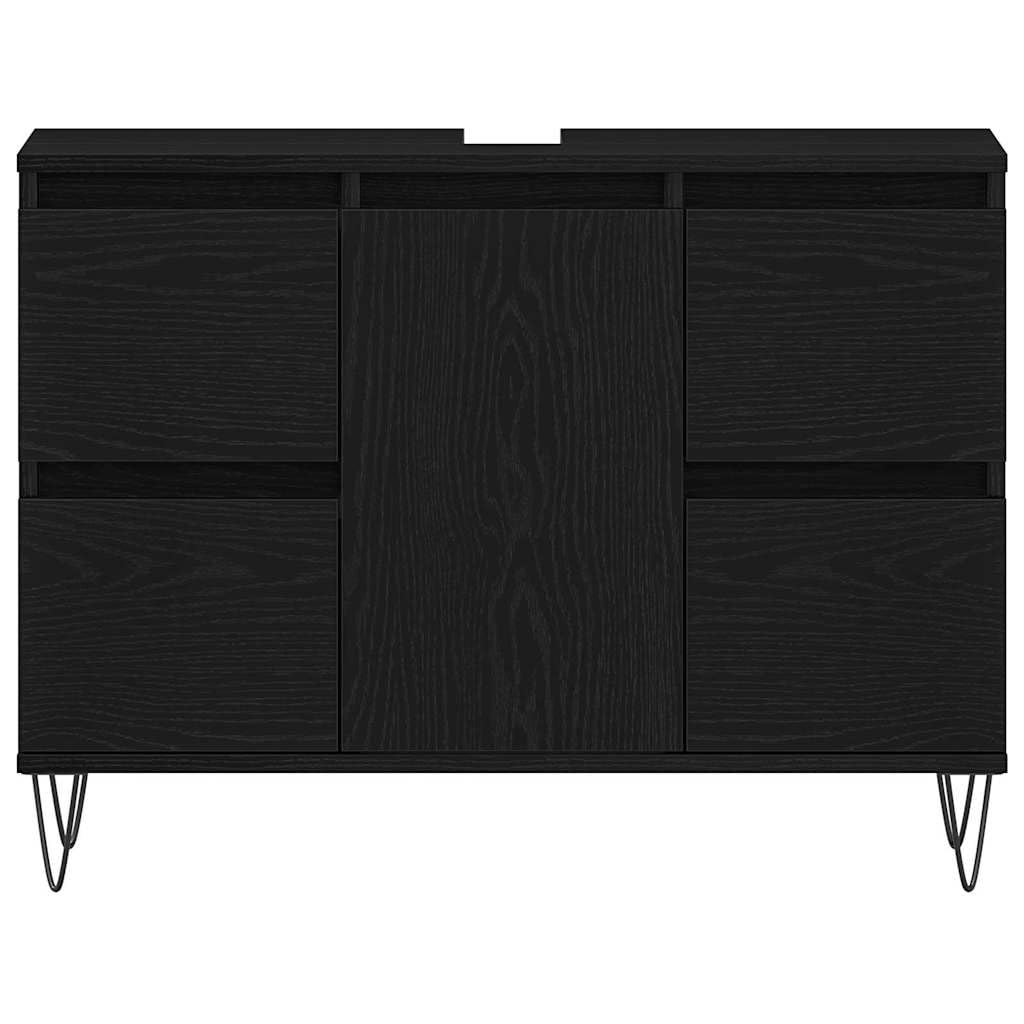 Szafka pod umywalkę, czarna, imitacja dębu, wykonana z materiału drewnopochodnego, 80 x 33 x 60 cm, z 4 szufladami i regałem, mebel łazienkowy, miejsce do przechowywania łazienki, WC dla