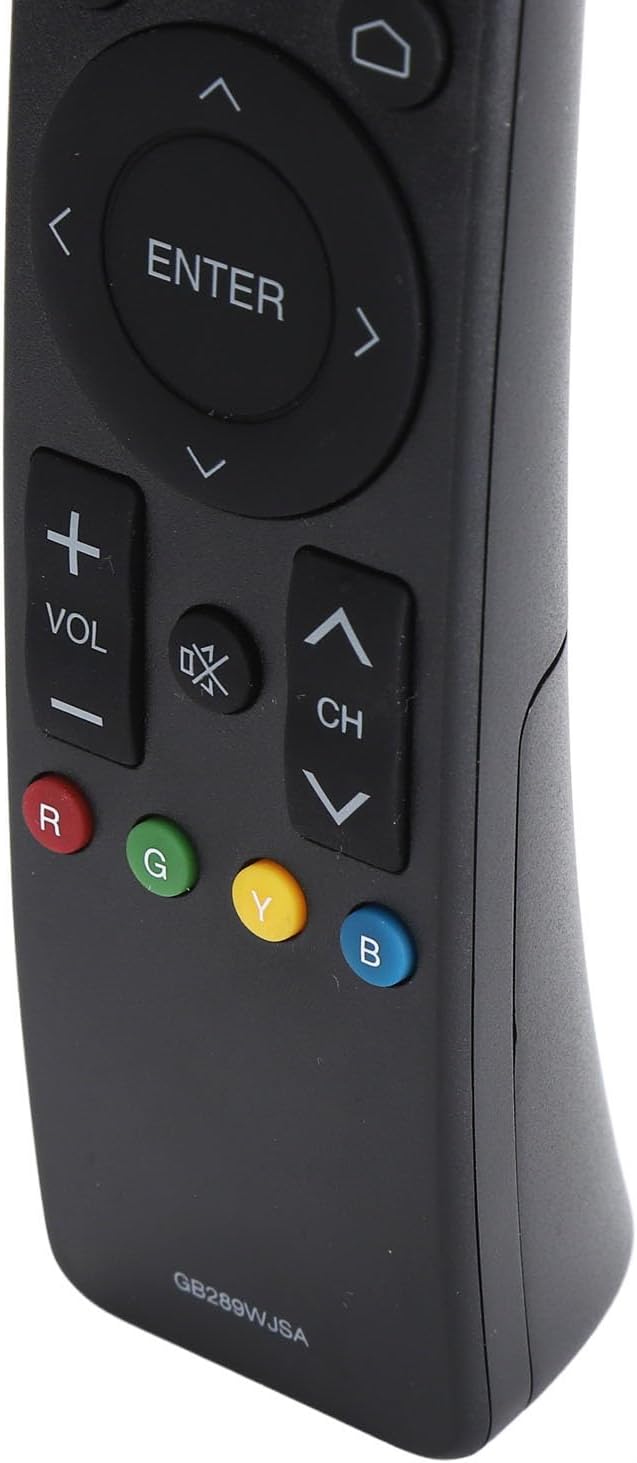 Close-up of the lower section of the remote control showing volume, channel, and colored function buttons