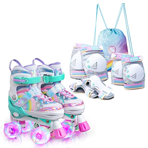 Sulifeel Rainbow Unicorn Roller Skates For Kids With Adjustable Protective Gear Set Shiny Small #TOP9