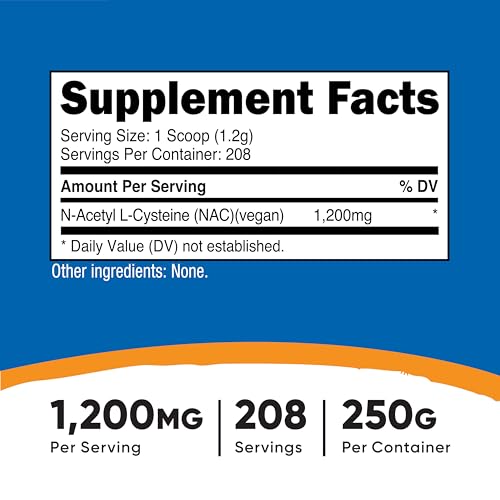 Image of Nutricost N-Acetyl L-Cysteine (NAC) Powder 250 Grams, Gluten-Free, GMO-Free | Vegan NAC