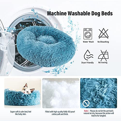 Labpepet Comfy Dog Bed For Small Dogs- Round Donut Washable Blue Dog Bed, Anti-Slip Faux Fur Fluffy Donut Cuddler Anxiety Cat Bed, Fits Up To 8-25 Lbs (Small (24×24×7 Inch), Blue) #TOP5
