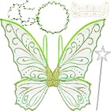 Fairy Wings Costume for Women, Sparkle Butterfly Angel Wings Halloween Costume Dress Up Cosplay Party Favor Green