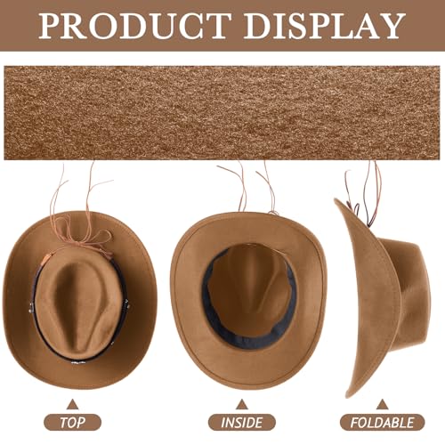 Image of Toulite 9 Pcs Western Cowboy Hats Faux Felt with Strap Bulk | 9 Color Fur Faux Felt Travel Cap for Men Women, Cowgirl Party Halloween Cosplay Costume Western Theme Events