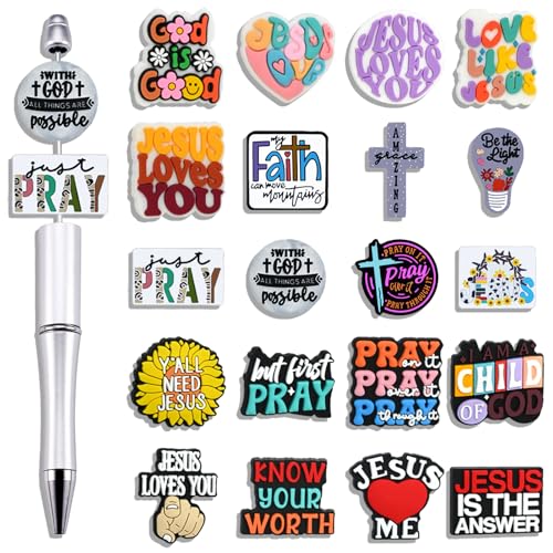 20pcs Jesus Silicone Focal Beads, God Pray Christian Faith Cross