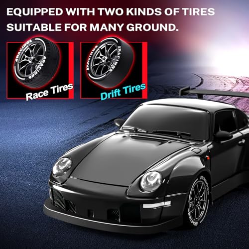 Image of ACAMMZAR RC Drift Car, 1:24 Remote Control Car for Kids, 20KM /H 4WD High Speed RC Cars with Lights, Extra Racing Tires, Vehicle for Adults Boys Girls, Black