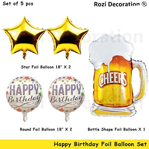 Image of Rozi Decoration Happy Birthday Cheers Glass Theme Foil Balloon Set of 5 (Cheers Glass- 58325)