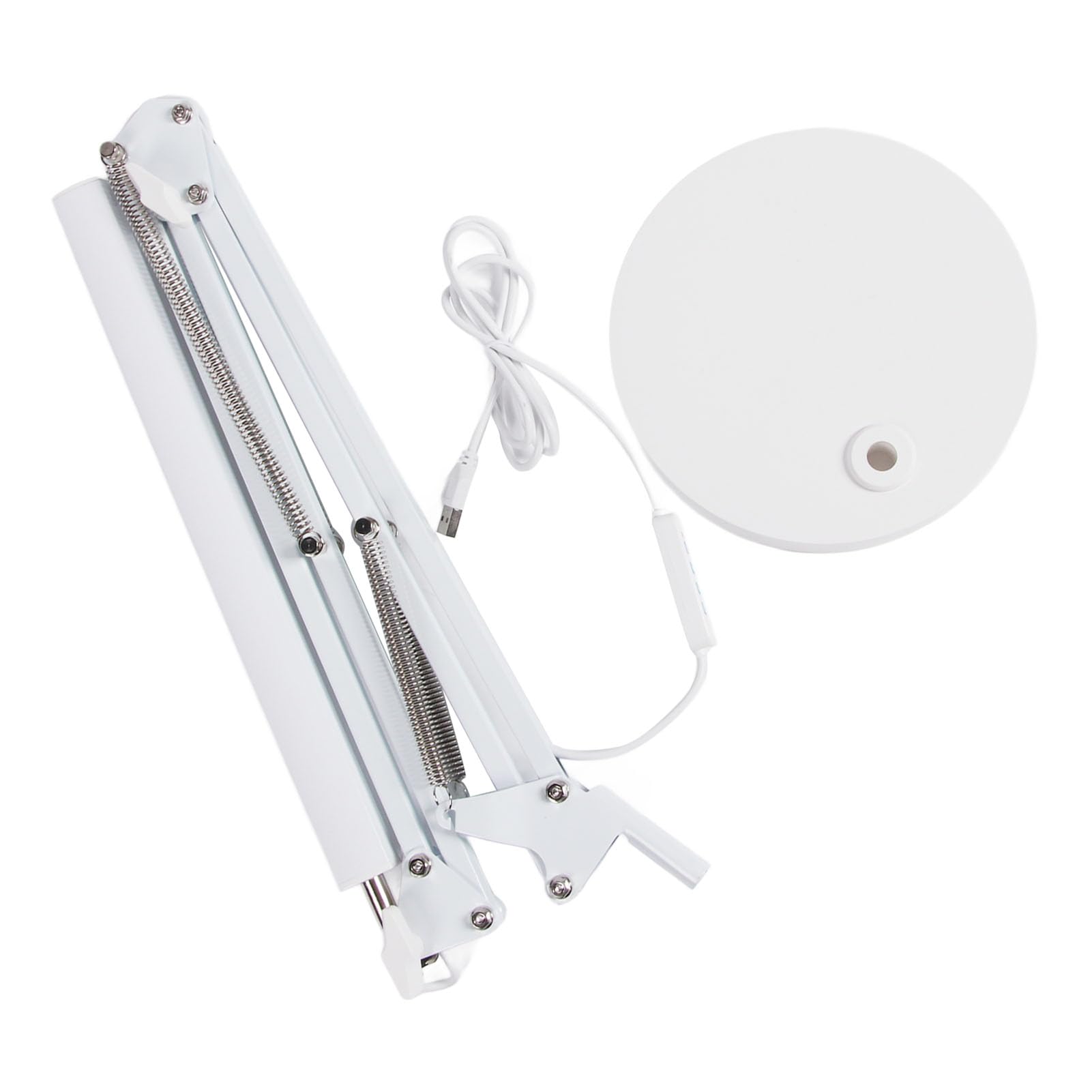 Fyearfly Schreibtischlampe mit Schwenkarm, USB-klappbare, augenschonende LED-Tischlampe mit mehreren Gelenken und rundem Sockel (Weiß)