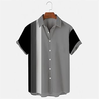 Men's Striped Shirt Short Sleeve Casual Business Shirt Oversized Street Tops T Shirt