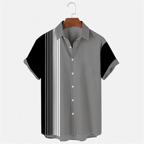 Men's Striped Shirt Short Sleeve Casual Business Shirt Oversized Street Tops T Shirt