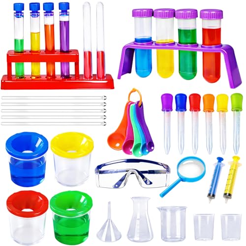 Bbiamsleep 37 Pcs Science Kits for Kids, Beakers and Test Tubes Droppers Set, Kids Science Experiment Kit Include Magnifying Glass Plastic Test Tubes for Christmas Birthday Party Gift, 3+ Years Old