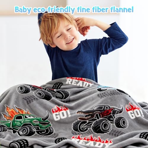 Image of Truck Shark Glow in The Dark Blanket Truck Toys Gifts for Kids Boys Teens Age 1-16 Years Old Toddlers Birthday Christmas Halloween Excavator Construction Tractor Car Throw Room Decor Grey 50 inchx 60 inch