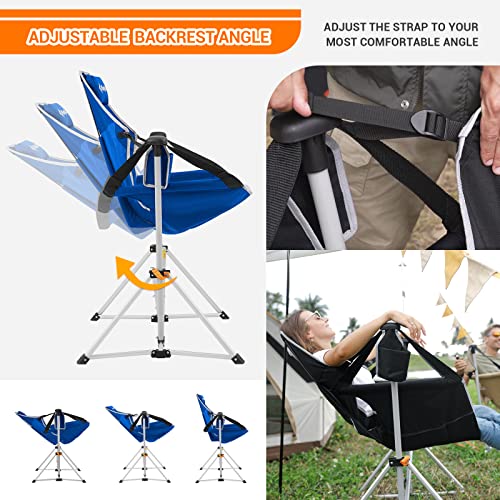Kingcamp Hammock Camping Chair, Aluminum Alloy Adjustable Back Swinging, Folding Rocking Chair With Pillow And Cup Holder, Recliner For Outdoor, Travel, Sport, Games, Lawn, Concerts, Backyard (Blue) #TOP2