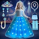 COYBTO Robe Princesse Fille, LED Deguisement Princesse avec Perruque Lumineuse Couronne En...