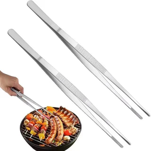 2 Pieces Stainless Steel Kitchen Tweezers Tongs for Cooking, Thickened Food, Hand Gripping, Cake, Grill, Steak, Hotel Kitchen Tool