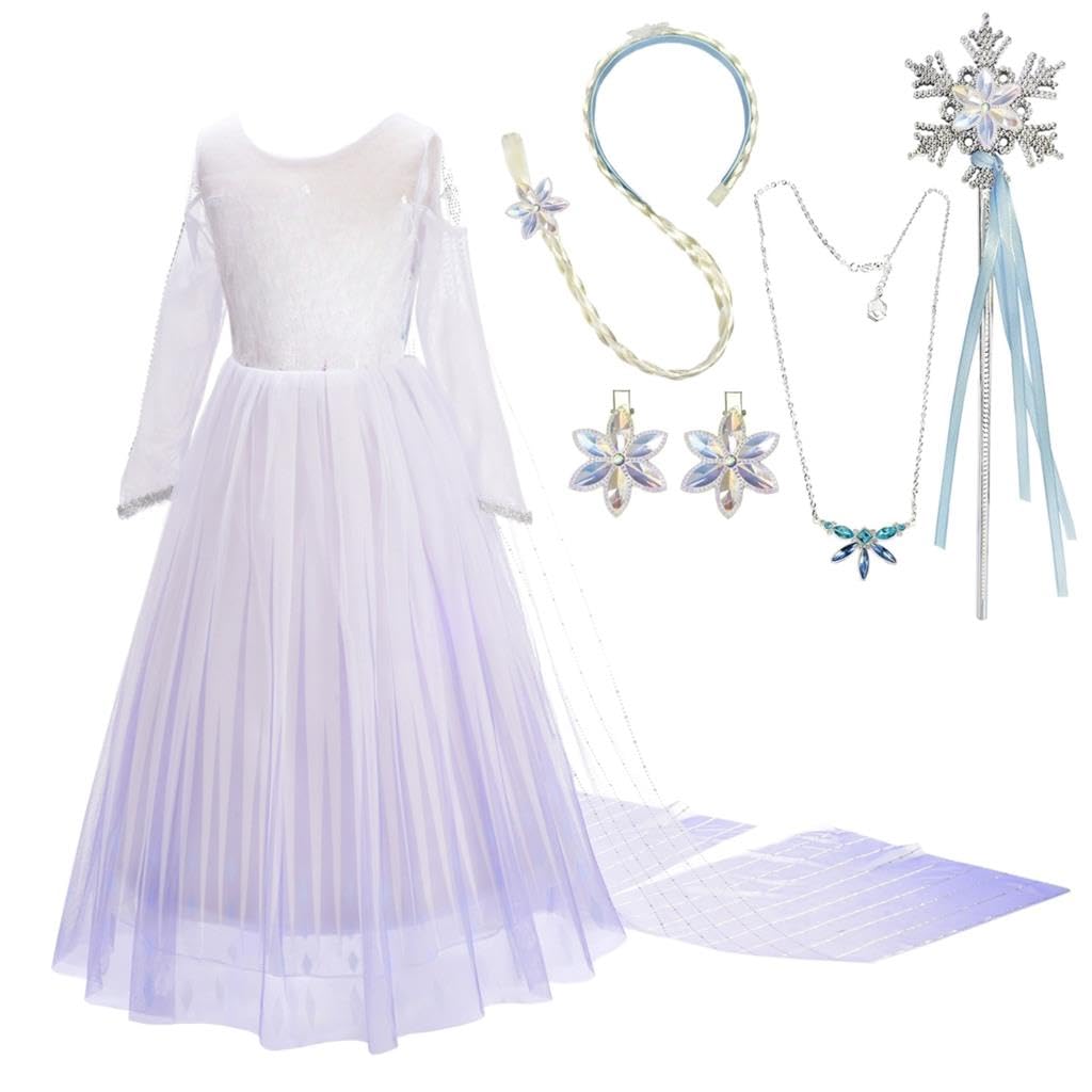 Lito Angels Vestito Bianco da Principessa con Strascico Staccabile e Accessori, Costume Regno di Ghiaccio 2 per Bambina Ragazza, Manica Lunga