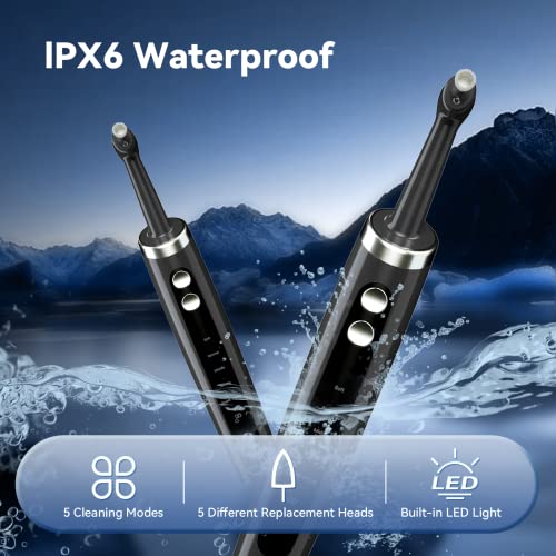 Image of Tooth Polisher Rechargeable,Tooth Buffer Polisher with 5 Replacement Heads & Cleaning Modes, USB Rechargeable, Ipx6 Waterproof, Teeth Black Stain Remover for Adults & Kids Black